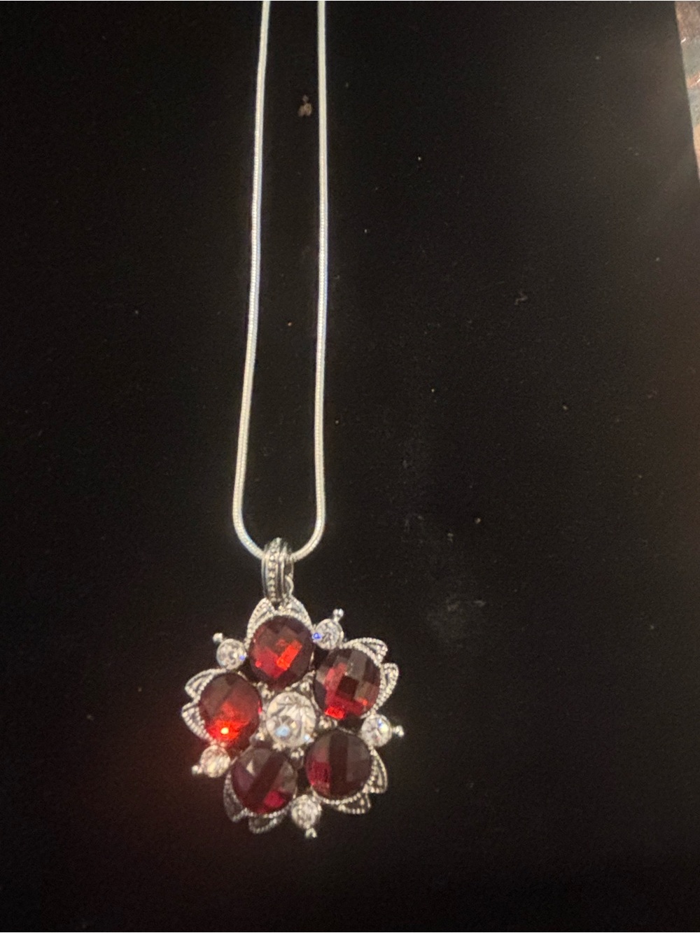 Red Garnet Flower Pendant Necklace - Women's Jewelry